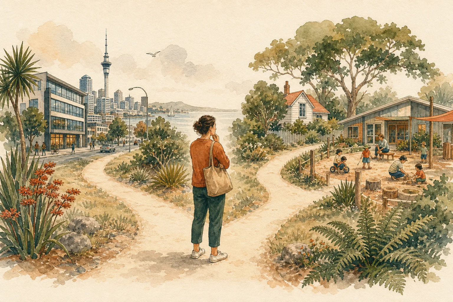 NZ parent choosing between childcare near work and childcare near home