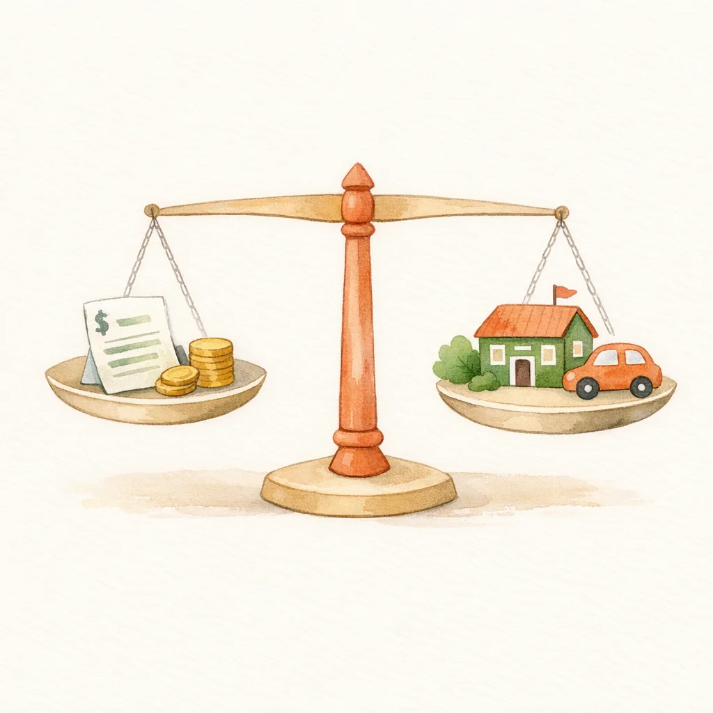 Illustration of a simple break-even scale balancing take-home pay and childcare plus commuting costs.