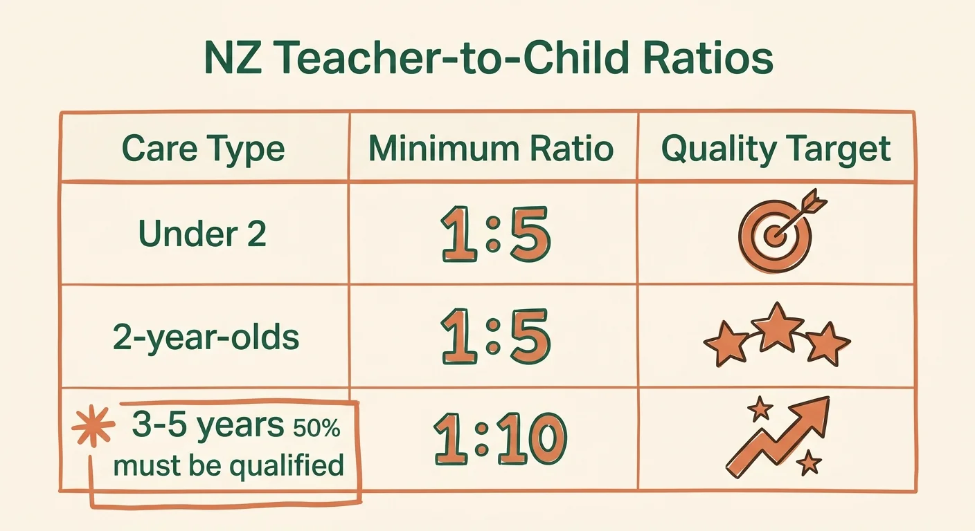 NZ teacher to child ratios in childcare - concept diagram